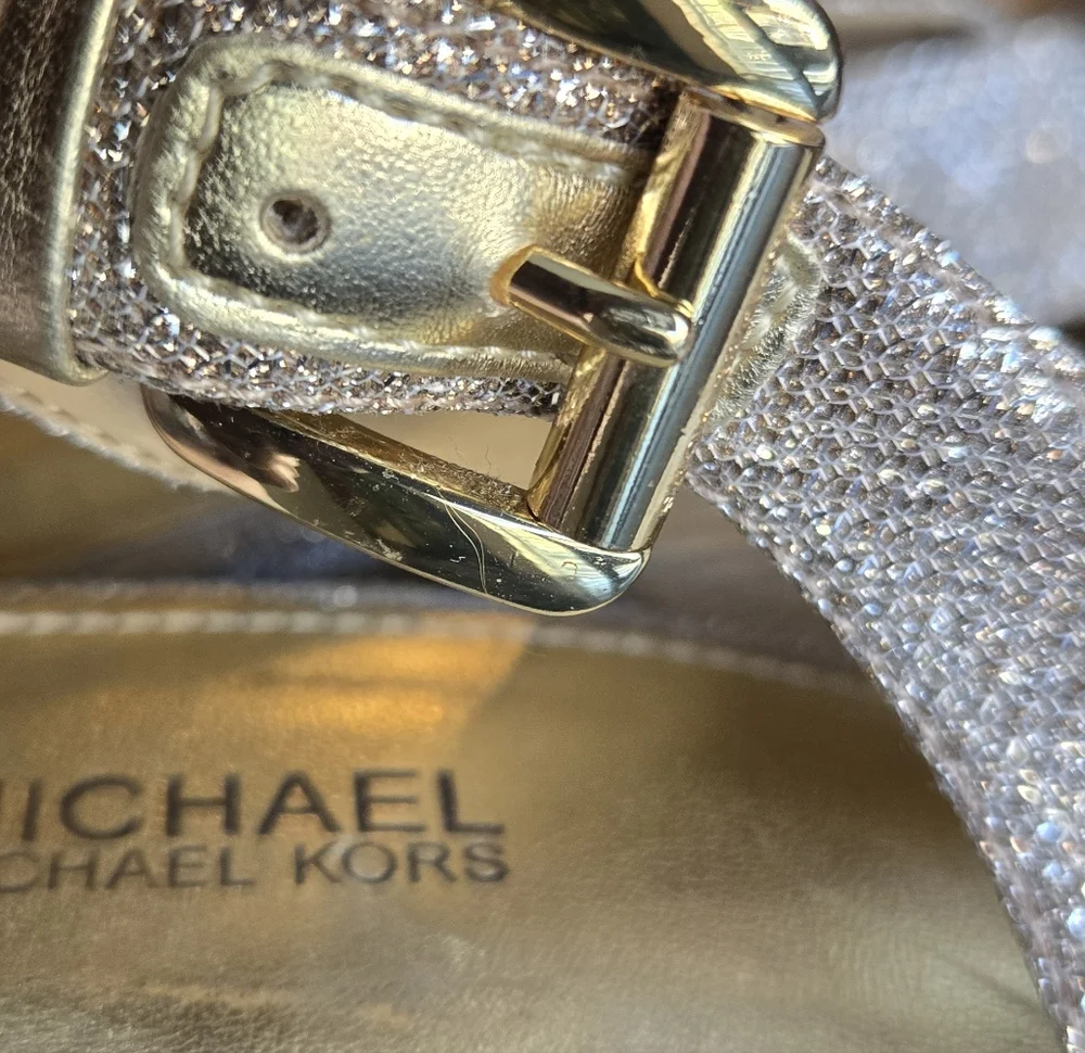 Michael Kors Silver Glitter Strappy Heels ✨ Evening Sandals Sze 1M - Picture 6 of 8